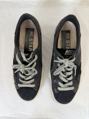 Golden Goose Hi Star Black Leather Suede Sneakers Size 38